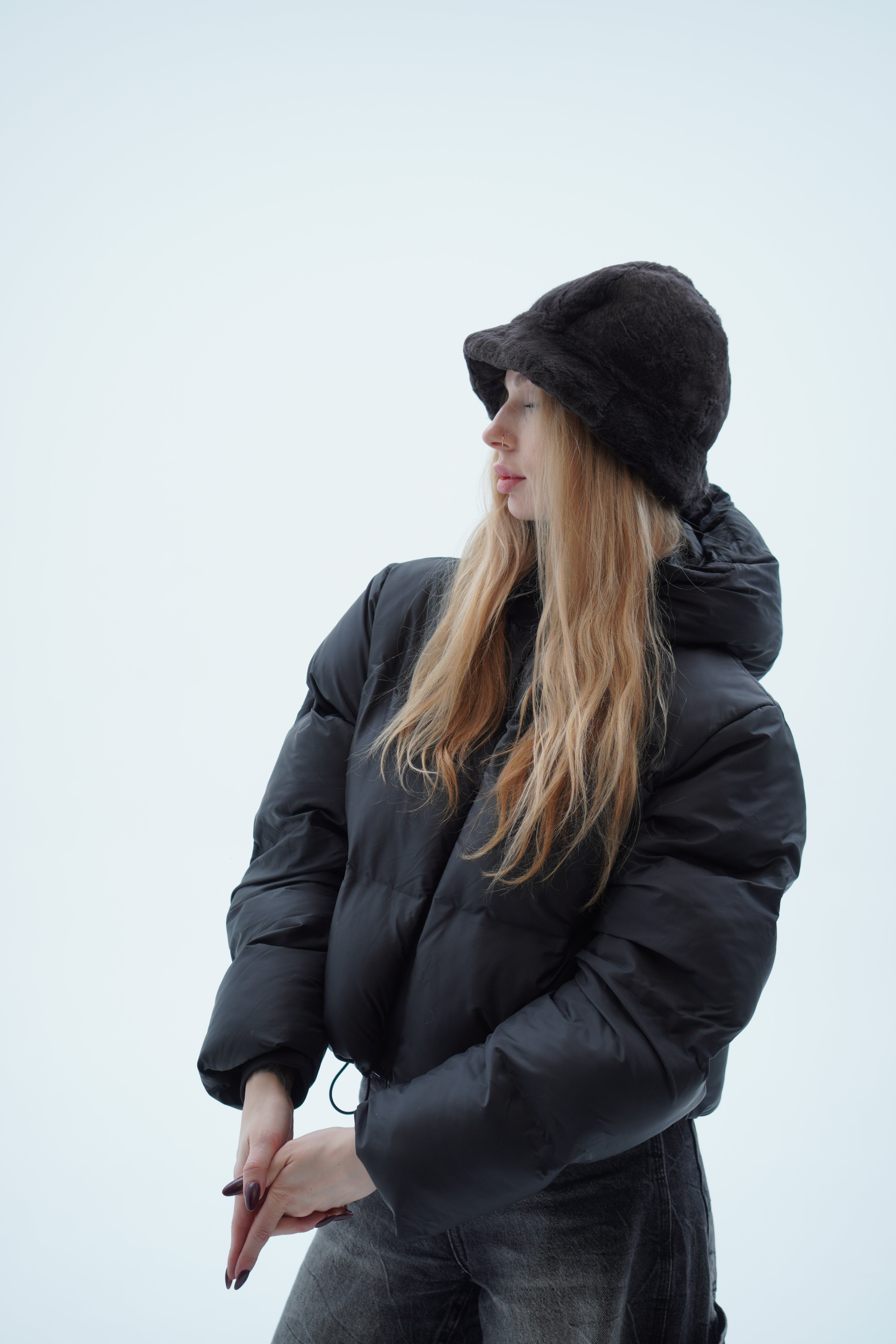 Black Fur Bucket Hat