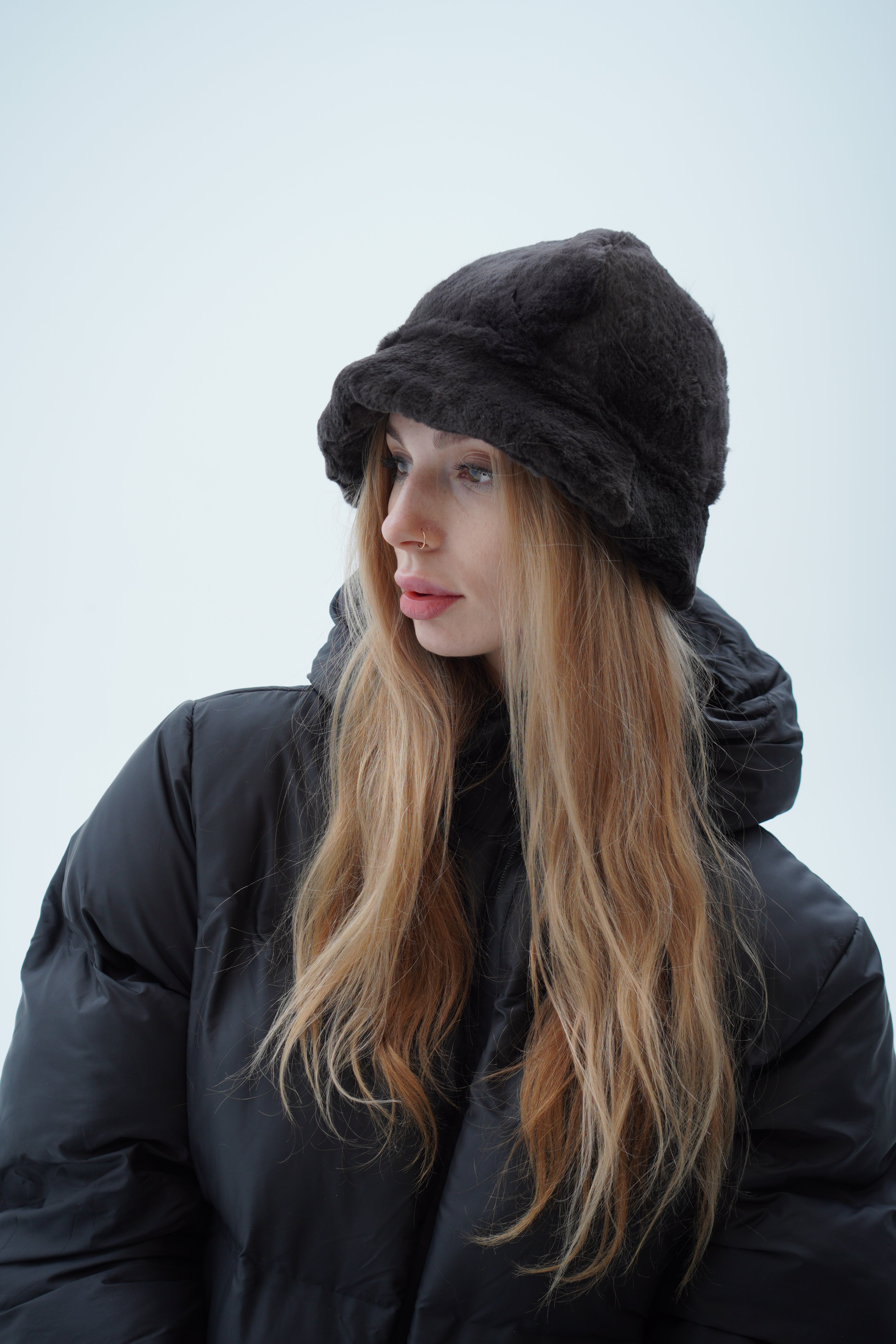 Black Fur Bucket Hat