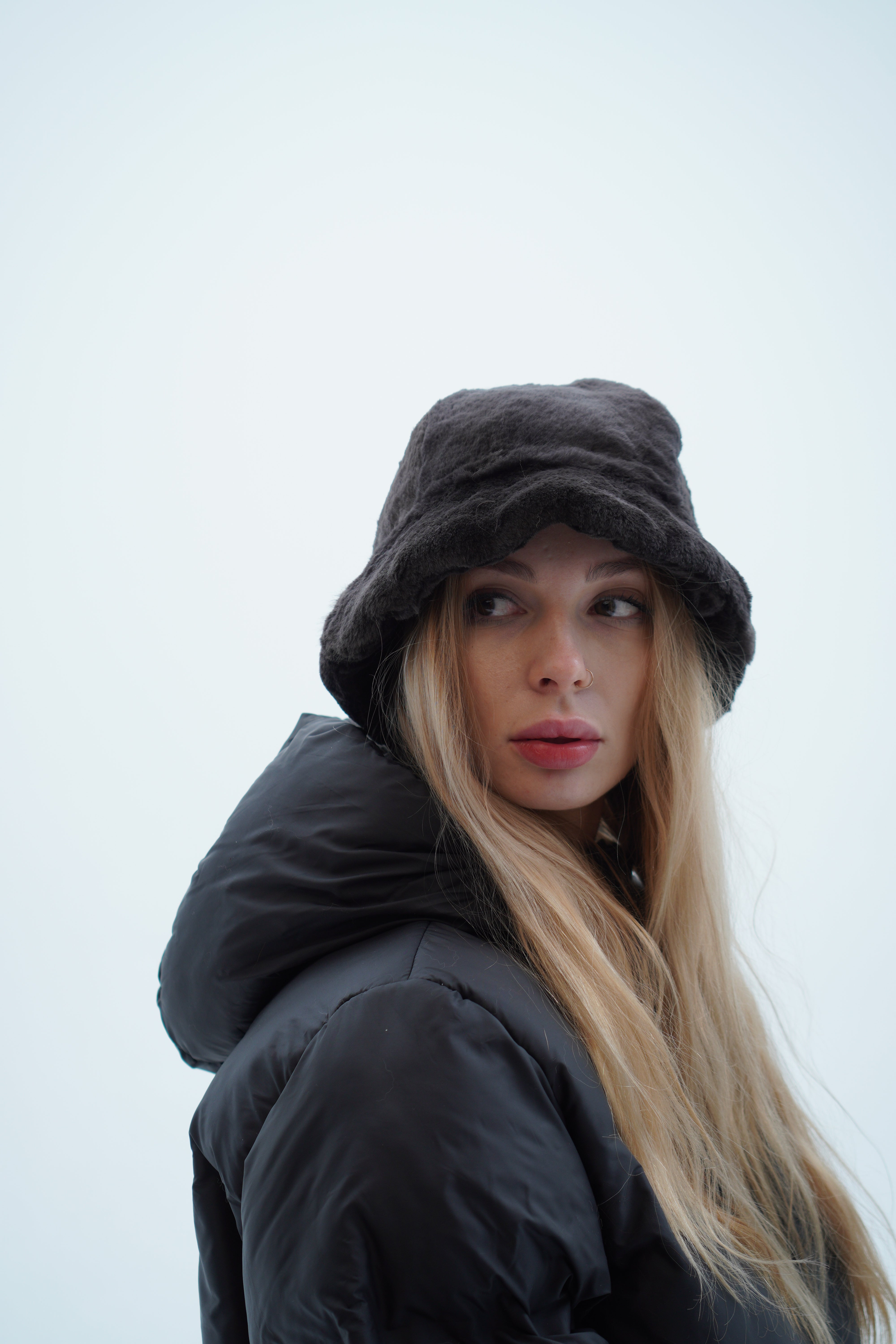 Black Fur Bucket Hat