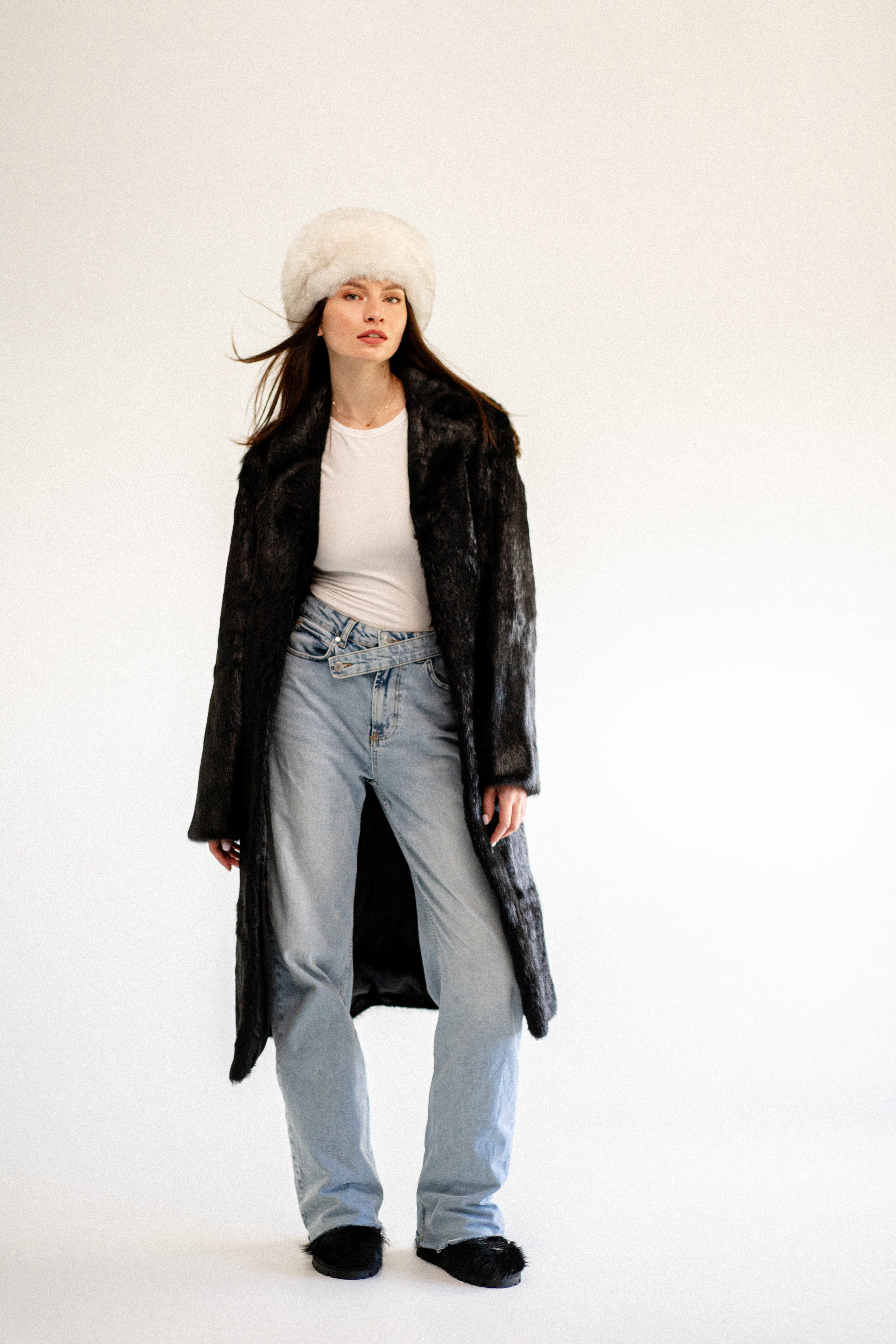 Black Nutria Long Fur Coat