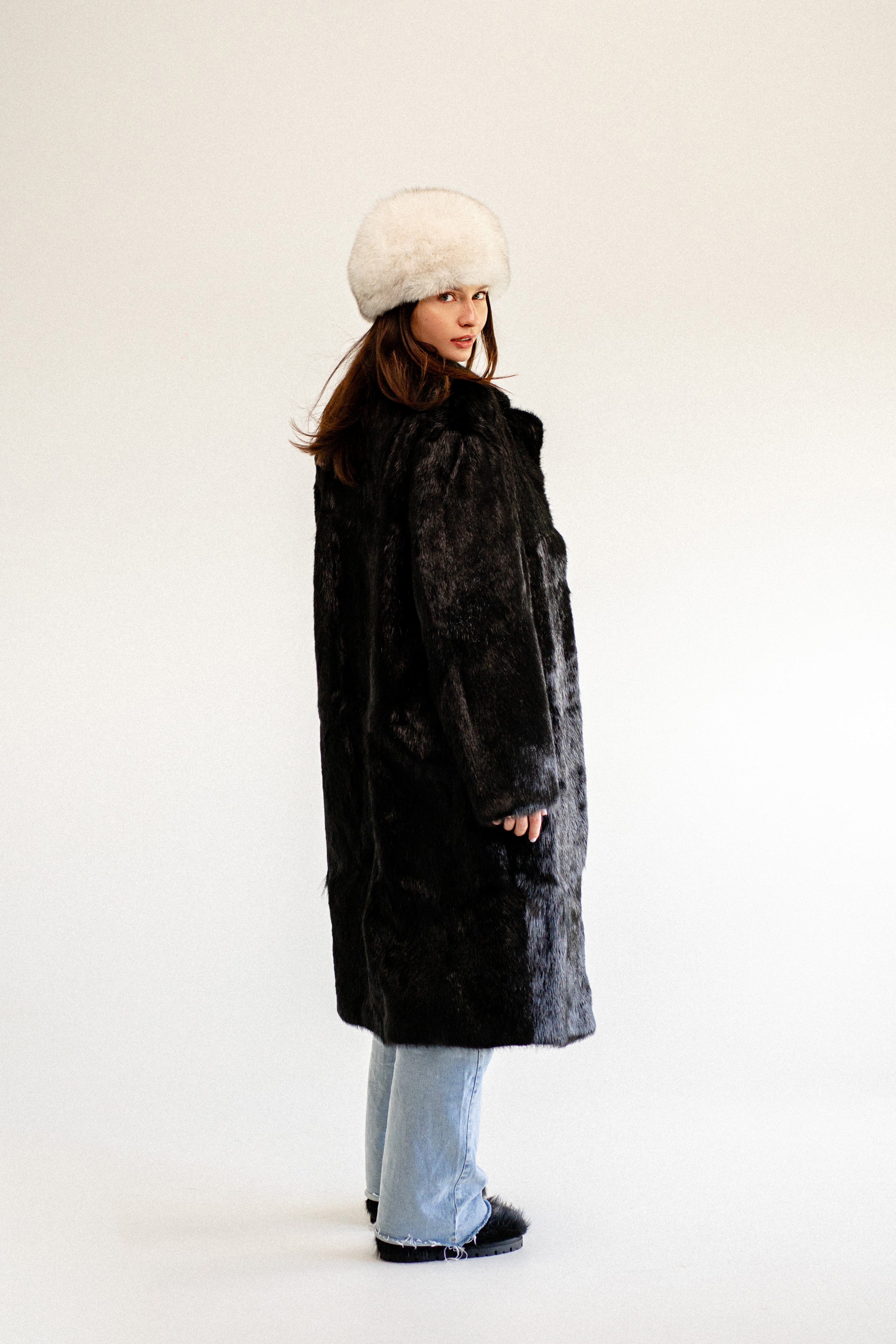 Black Nutria Long Fur Coat