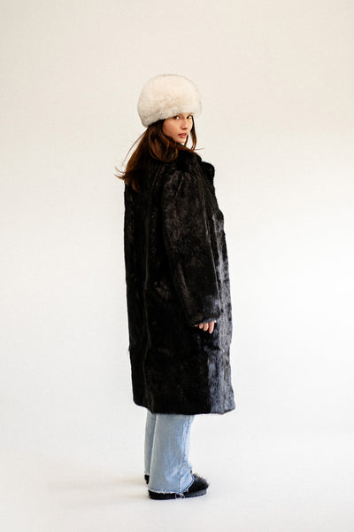 Black Nutria Long Fur Coat