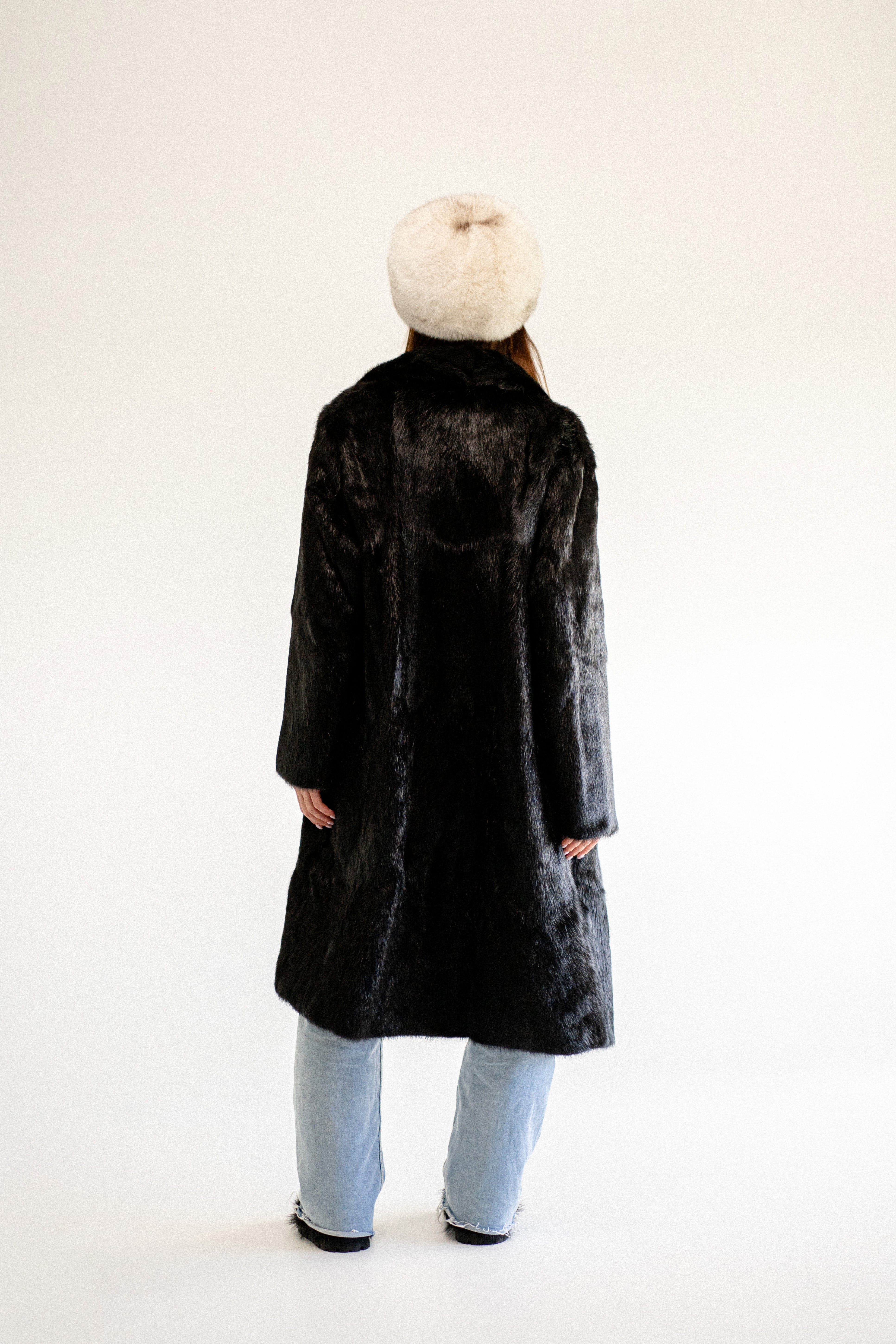 Black Nutria Long Fur Coat