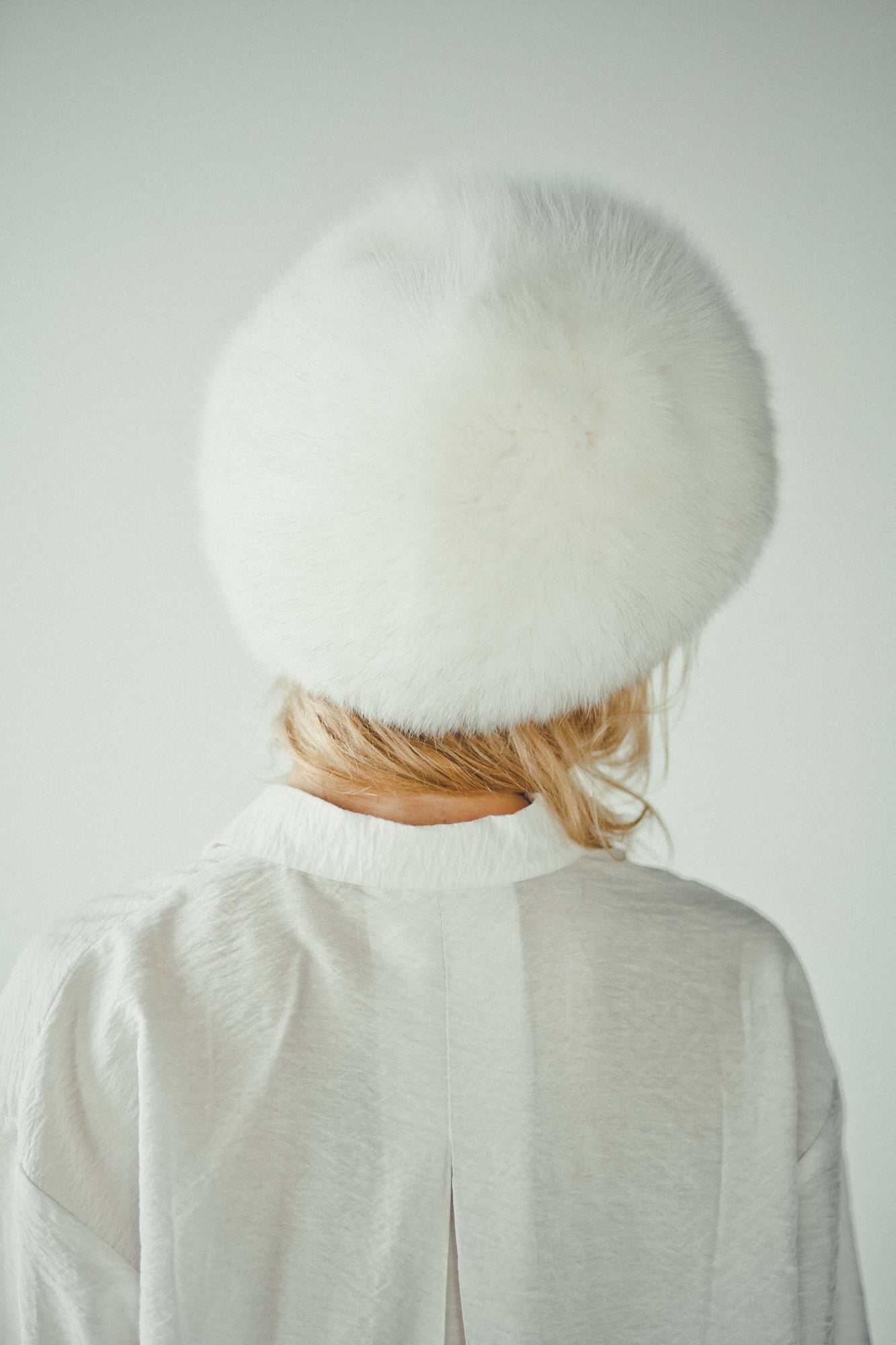White and Cream Fox Pillbox Hat Eclipse Knit Fox Fur Hat in White: FurHatWorld.com main image 4