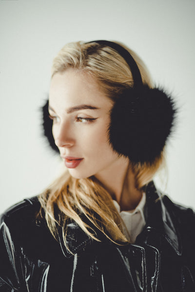 Black Fox Fur Earmuffs