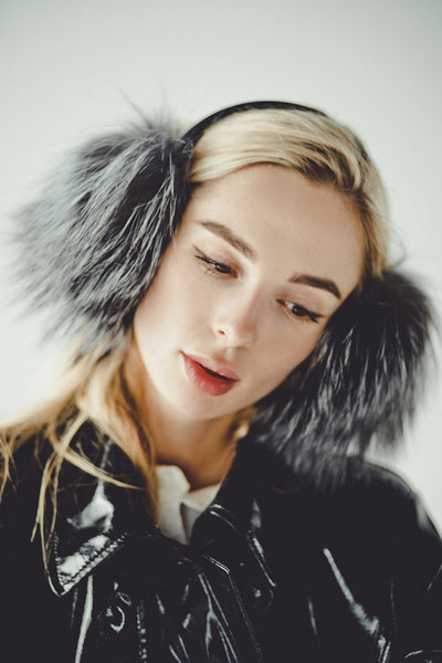 Black Fox Fur Earmuffs