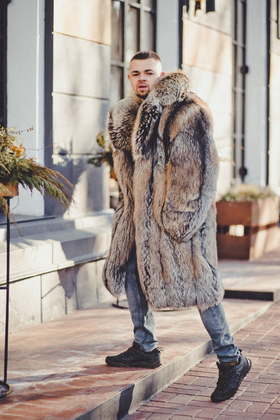 Silver Fox Fur Long Coat for Men