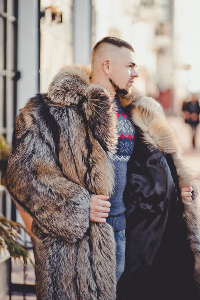 Silver Fox Fur Long Coat for Men