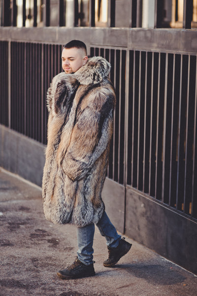 Silver Fox Fur Long Coat for Men