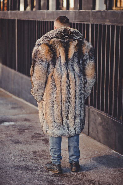 Silver Fox Fur Long Coat for Men