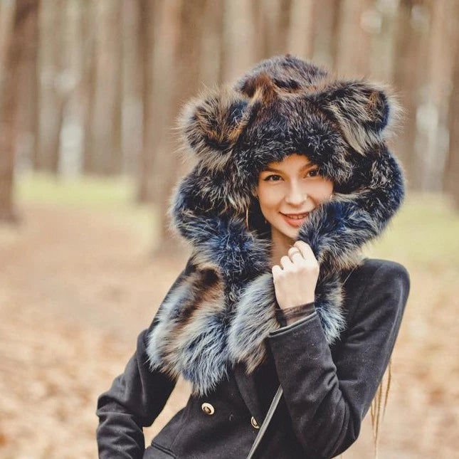 Brown Fox Fur Hat Hood