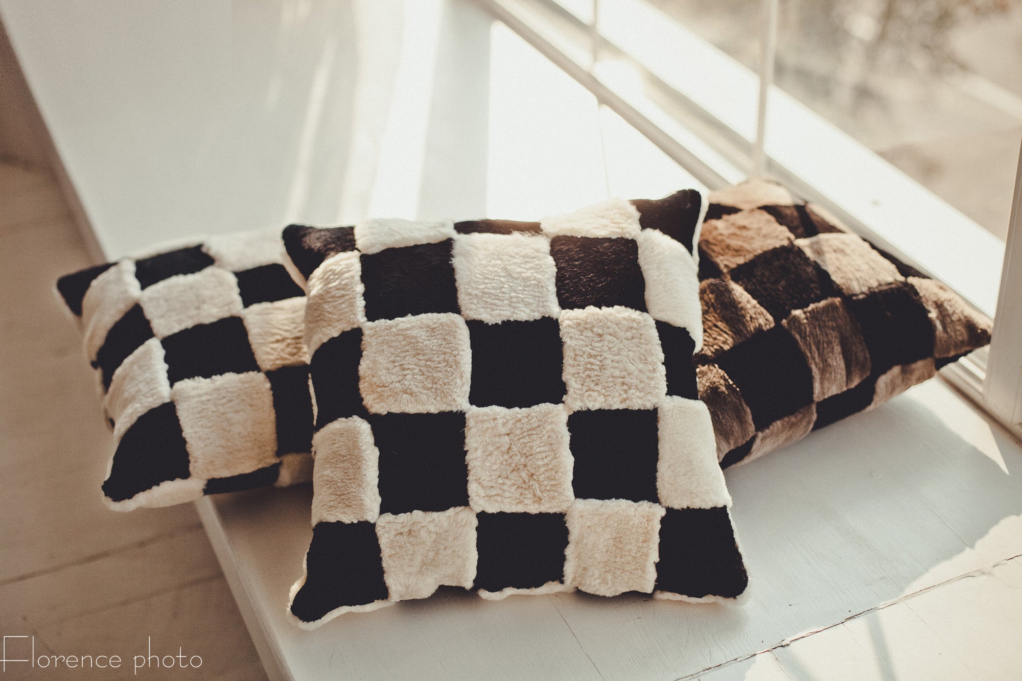 Black & White Beaver Fur Pillow Covers (Set of 2)