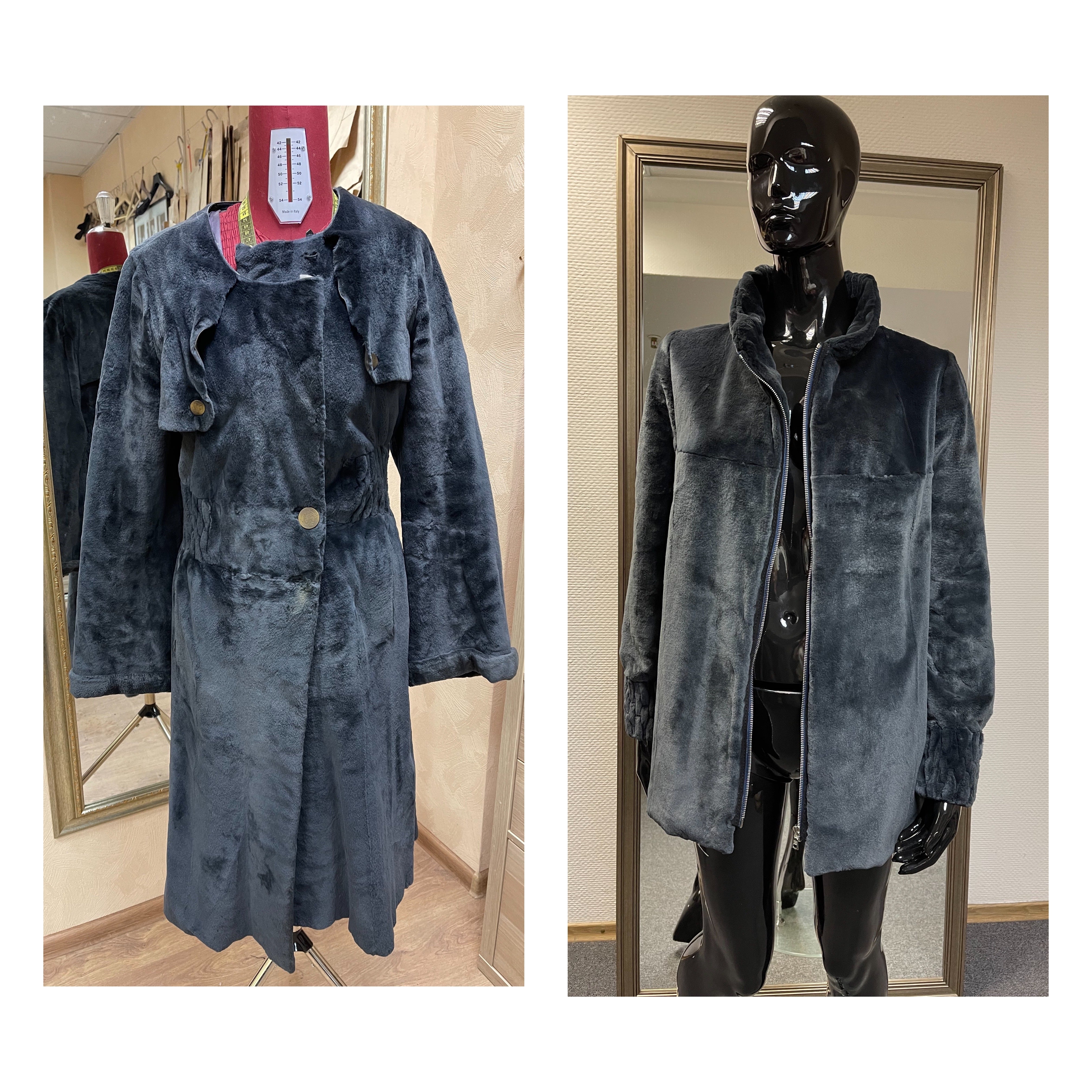 Vintage fur coat transformed into modern jacket