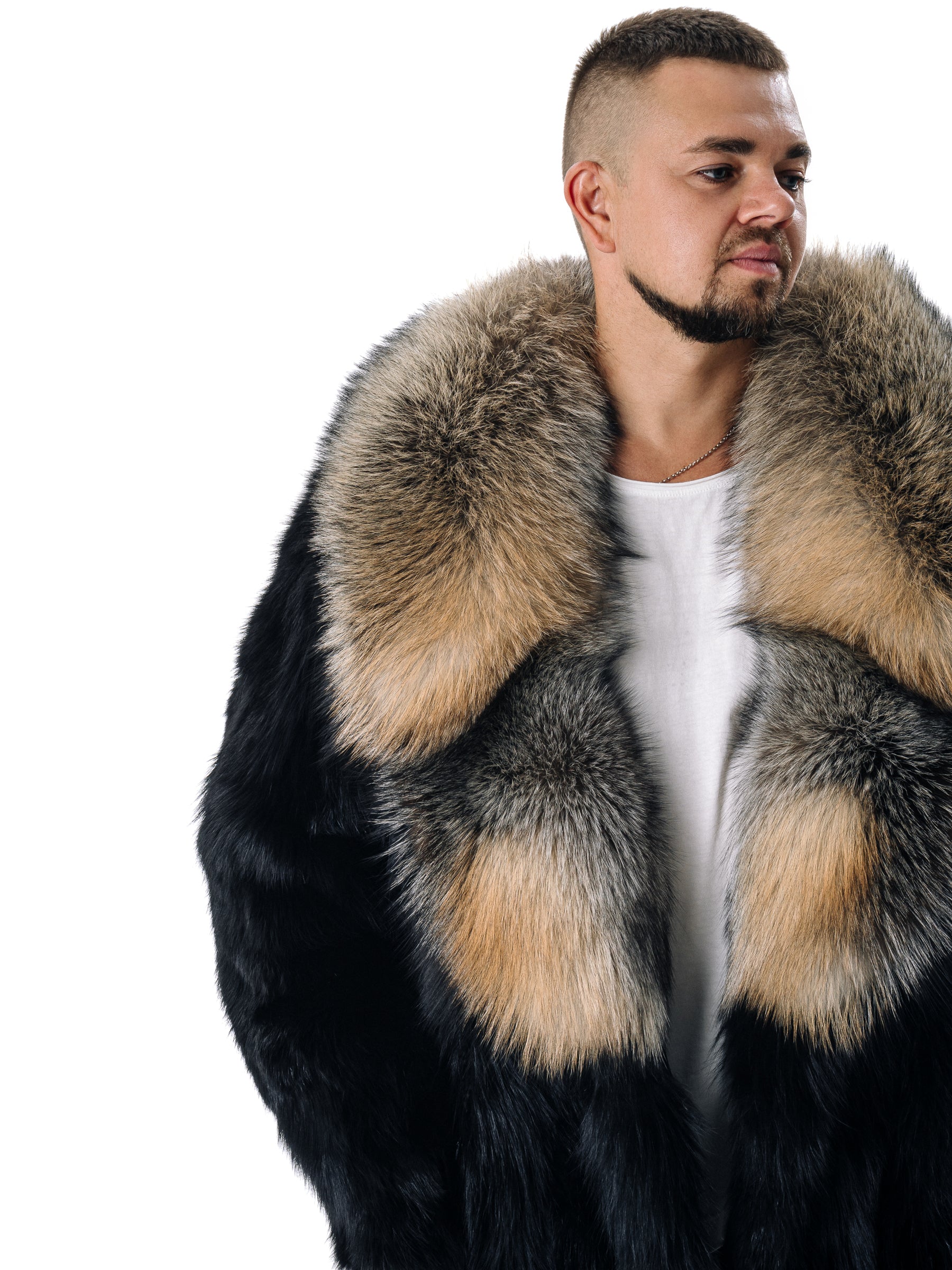 Black Fox Fur Coat with Collar