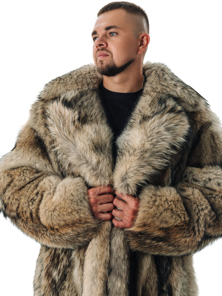 Coyote Long Mens Fur Coat Full Lengh