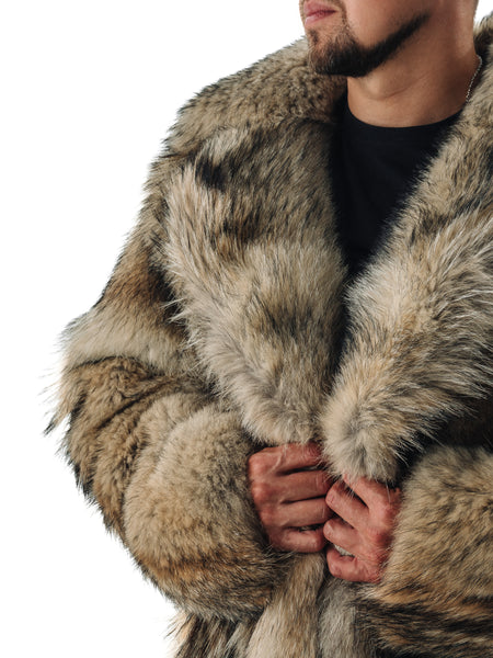 Coyote Long Mens Fur Coat Full Lengh