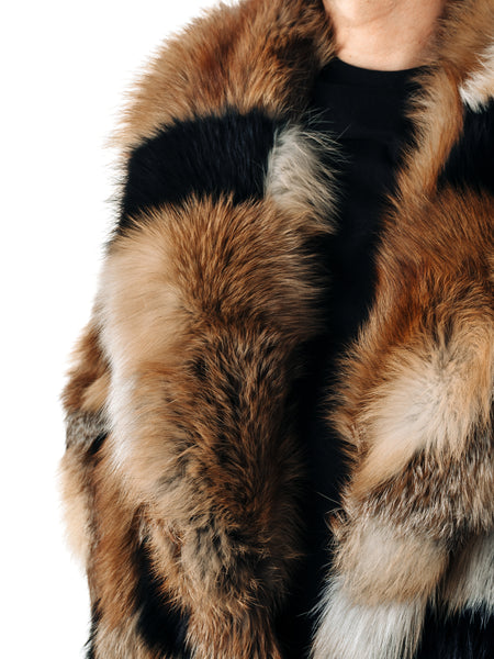 Fox Fur Coat Men With Red Collar