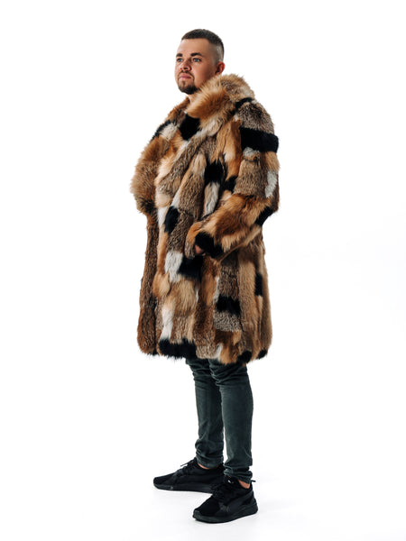 Fox Fur Coat Men With Red Collar