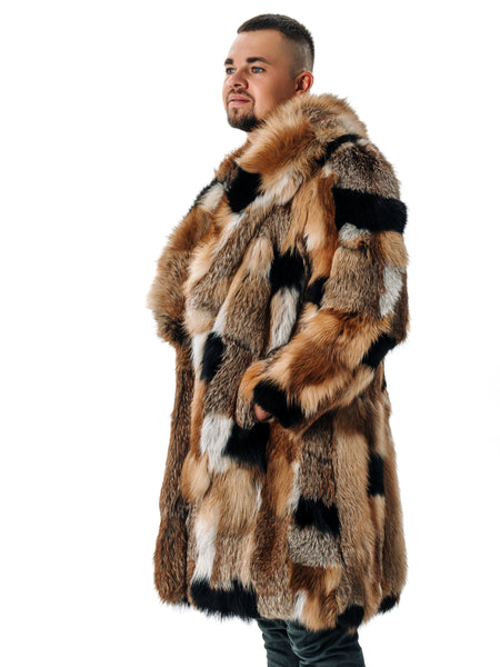 Fox Fur Coat with Red Collar