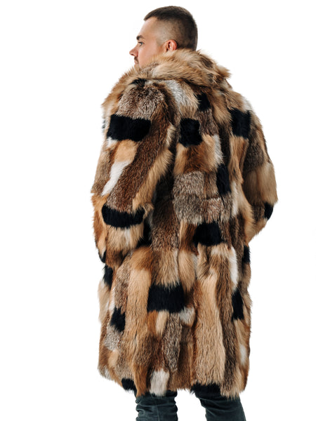 Fox Fur Coat Men With Red Collar