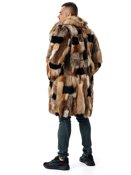 Fox Fur Coat Men With Red Collar