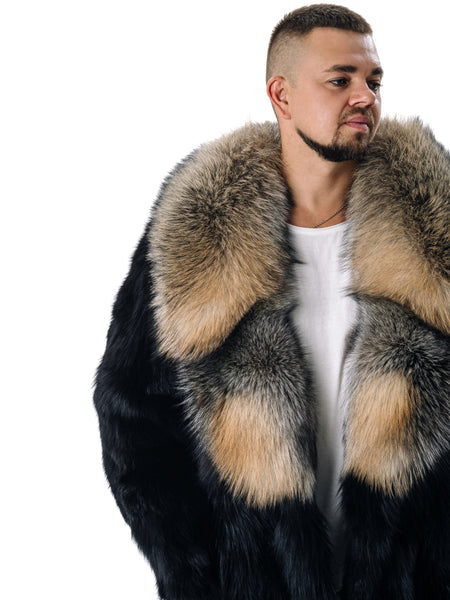 Black Fox Fur Winter Coat for Men