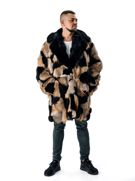 Fox Fur Coat Men With Black Collar