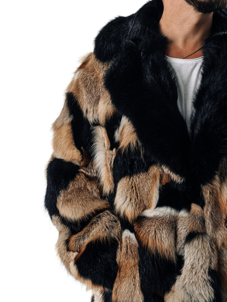 Fox Fur Coat Men With Black Collar