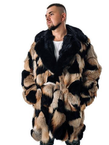 Fox Fur Coat Men With Black Collar