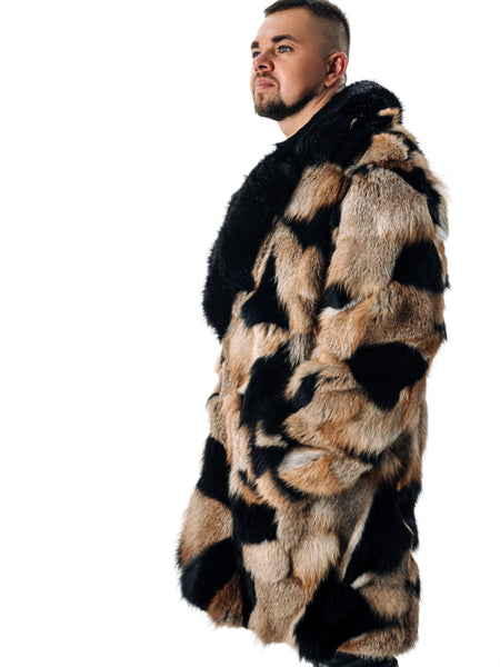 Fox Fur Coat Men With Black Collar