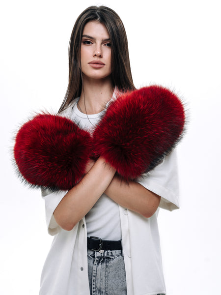 Red Raccoon Fur Gloves