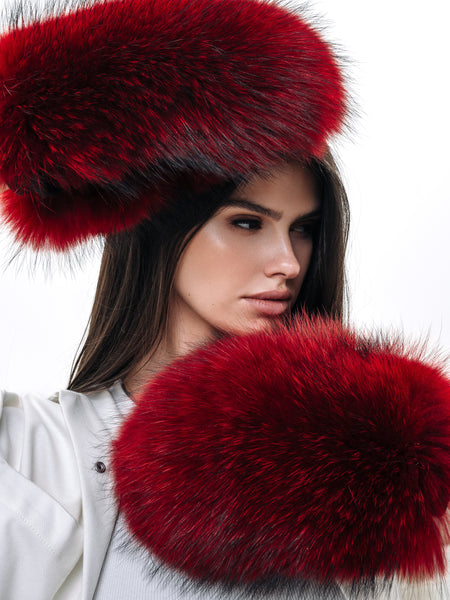 Red Raccoon Fur Gloves