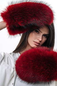 Red Raccoon Fur Gloves