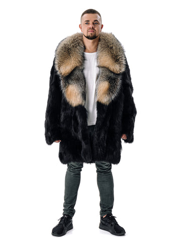 Black Fox Fur Winter Coat for Men