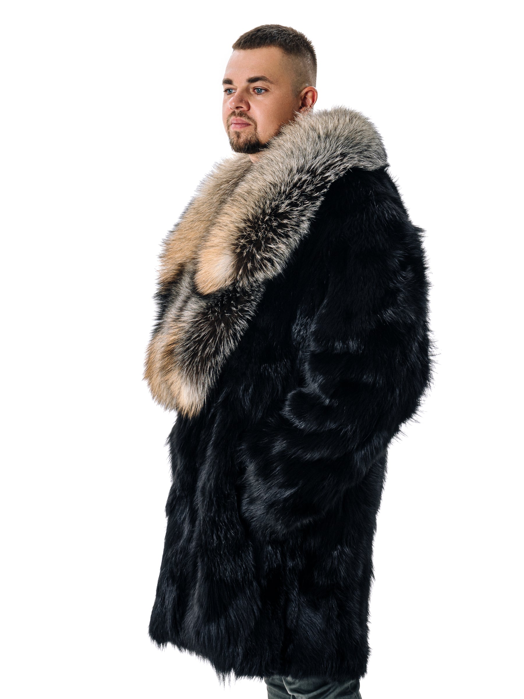 Black Fox Fur Coat with Collar