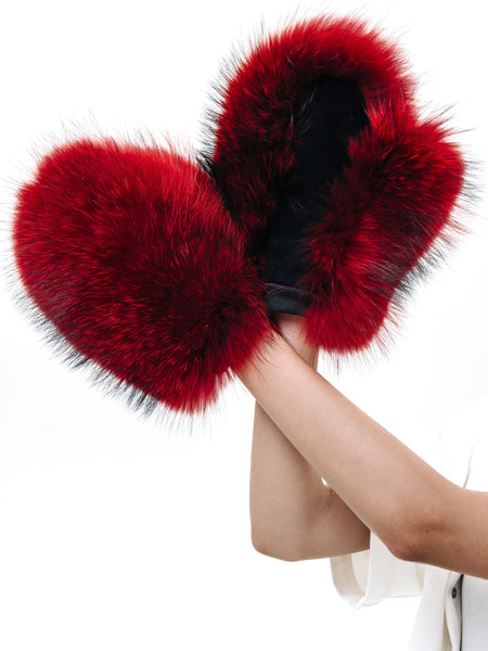 Red Raccoon Fur Gloves