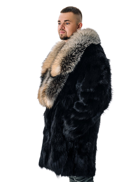 Black Fox Fur Winter Coat for Men