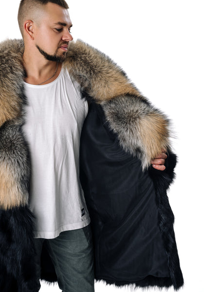 Black Fox Fur Winter Coat for Men