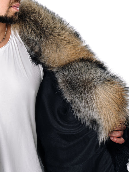 Black Fox Fur Winter Coat for Men