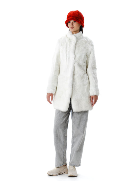 White Real Fur Rabbit Coat