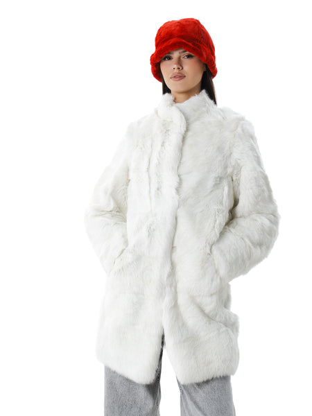 White Real Fur Rabbit Coat