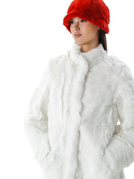 White Real Fur Rabbit Coat