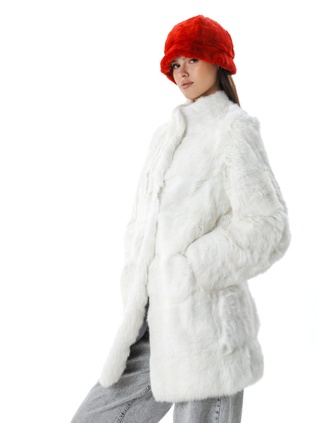 White Real Fur Rabbit Coat