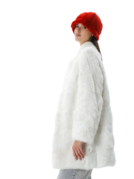 White Real Fur Rabbit Coat