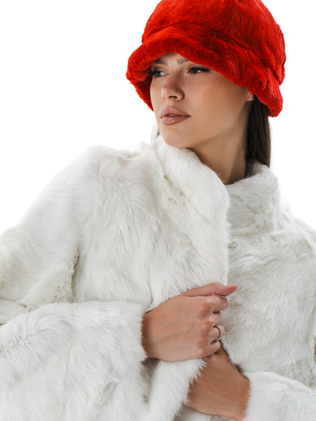 White Real Fur Rabbit Coat