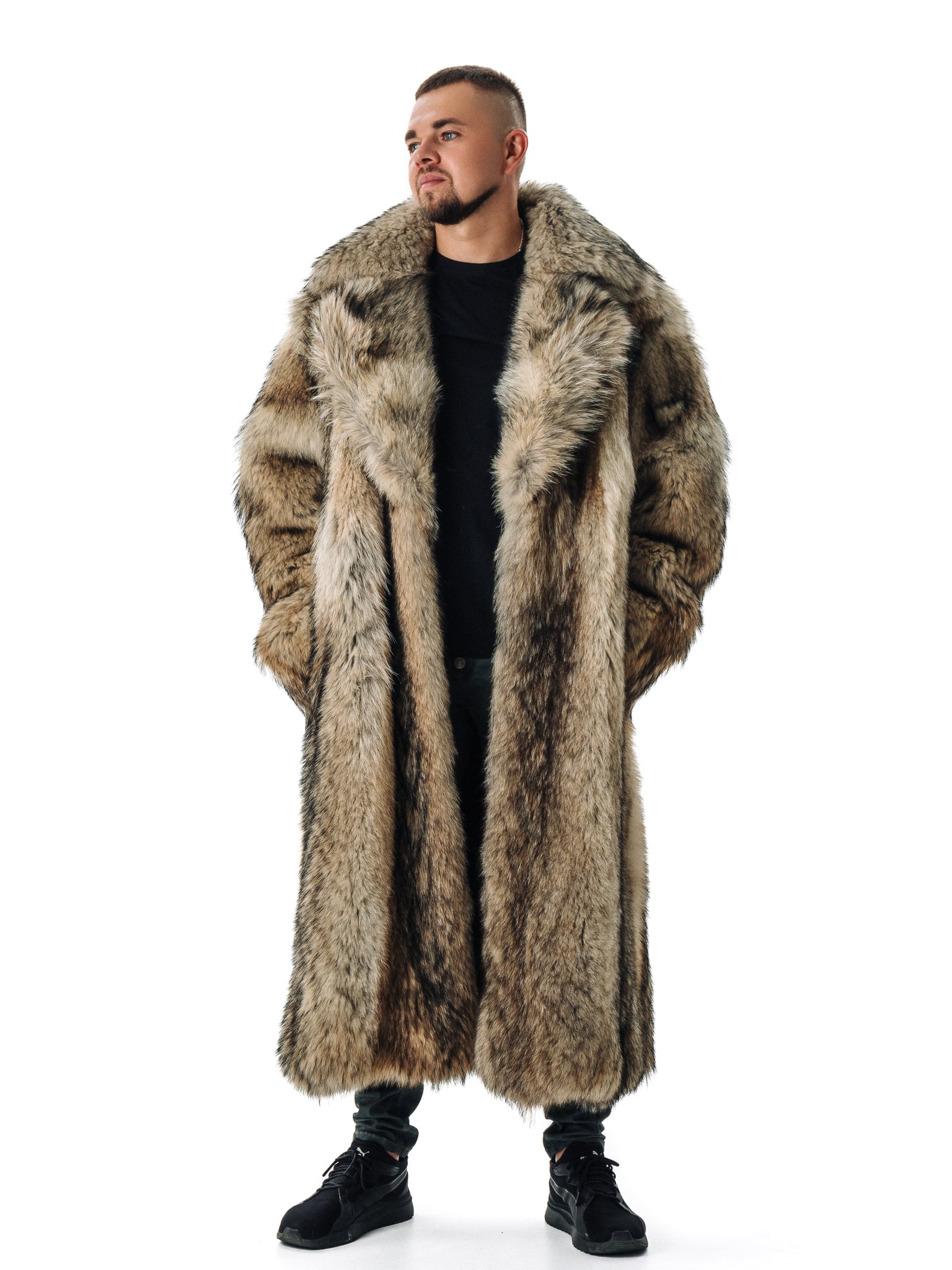 Coyote Long Mens Fur Coat Full Lengh