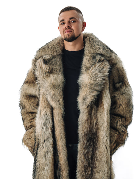 Coyote Long Mens Fur Coat Full Lengh