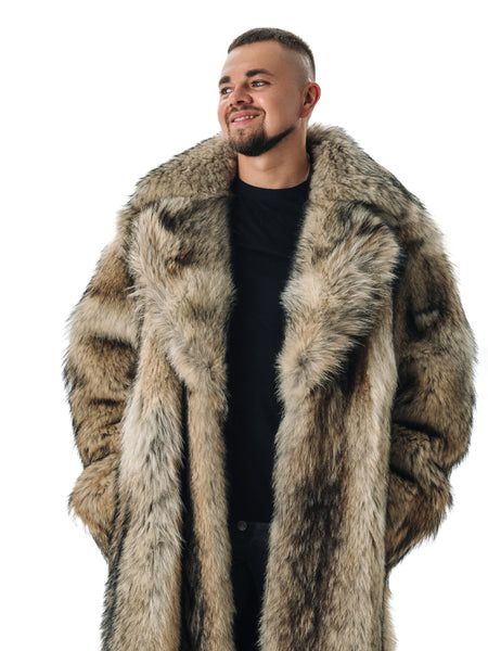 Coyote Long Mens Fur Coat Full Lengh