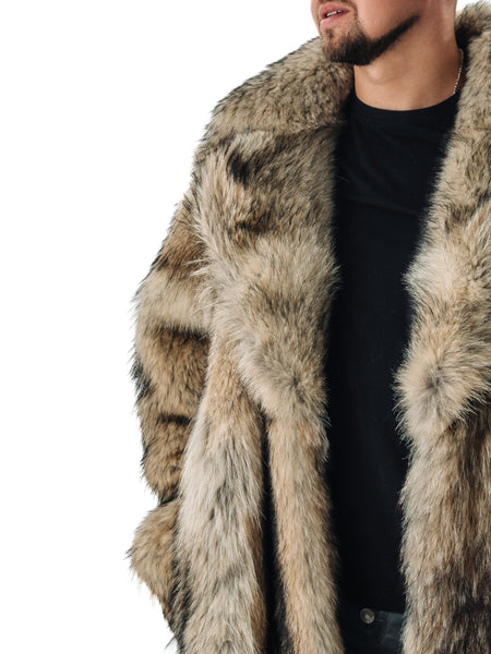 Coyote Long Mens Fur Coat Full Lengh