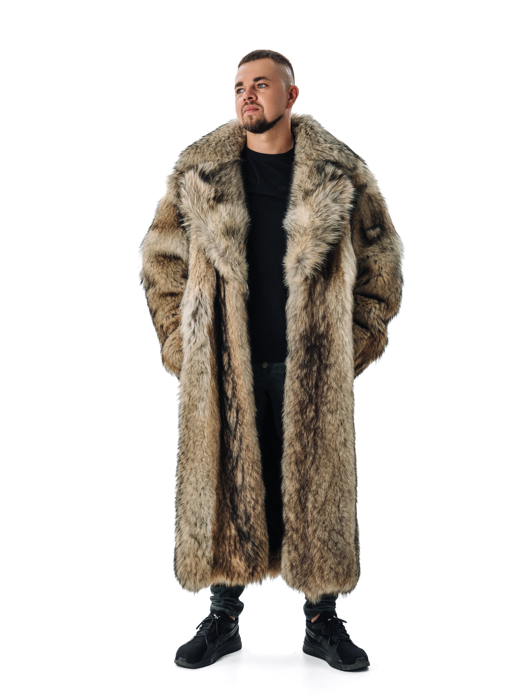 Coyote Long Mens Fur Coat Full Lengh Xs